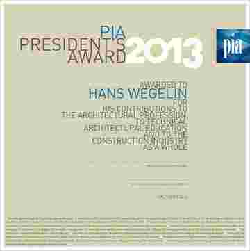 Hans Wegelin receives PIA Presidents Award